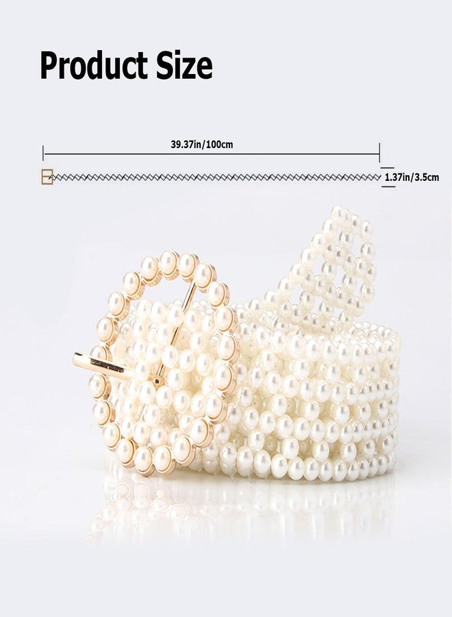 YIRUIDD Pearl Belts for Women,Bridal Pearl Belt,White Beaded Crystal Rhinestone Waistband for Wedding Formal Dress (Round) - Image 3